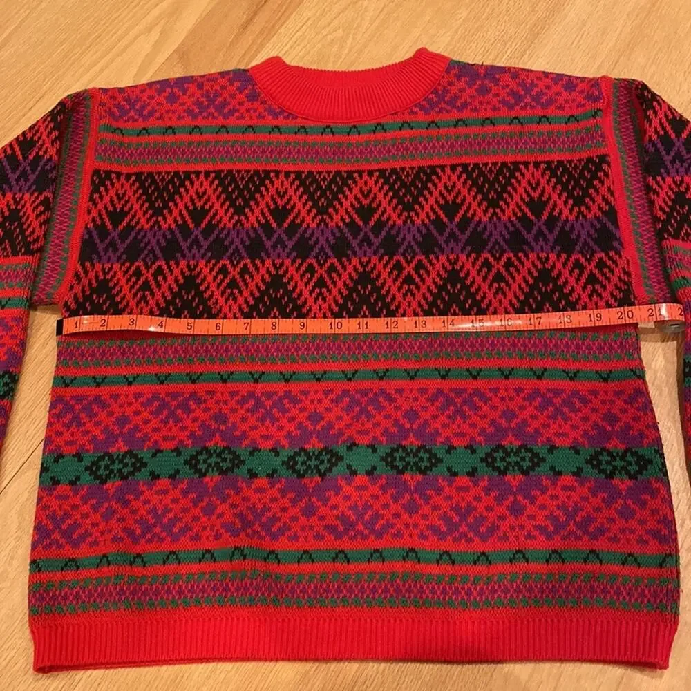 Lizwear Vintage 80s Cotton Crewneck Sweater Red striped small holiday ugly